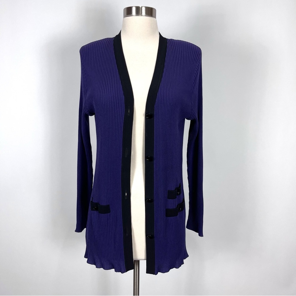 Exclusively Misook purple cardigan knit blazer